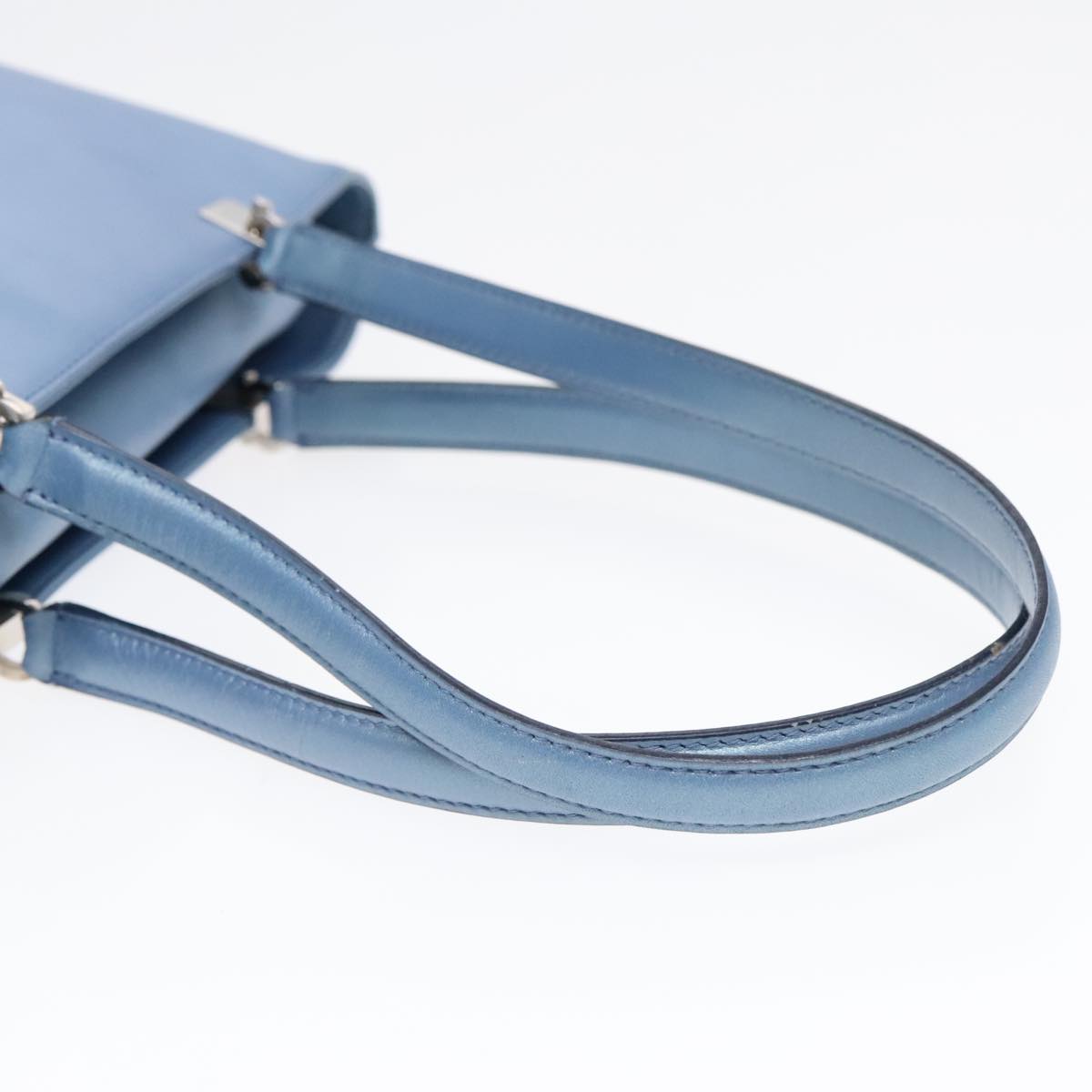 Salvatore Ferragamo Shoulder Bag Leather Light Blue Silver Auth 92151