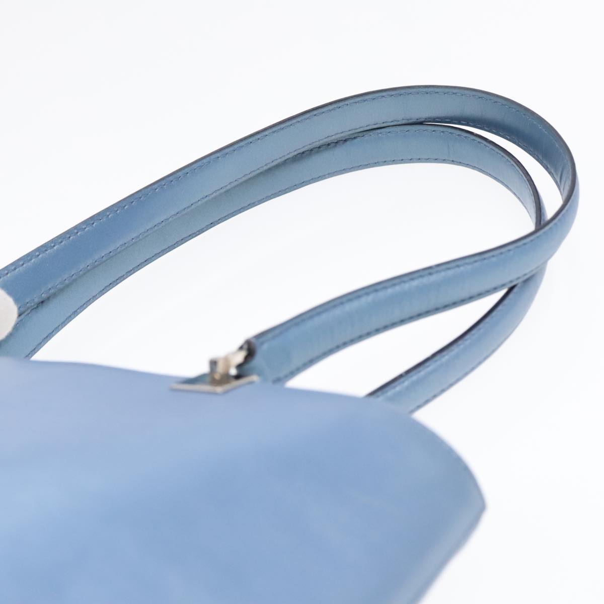 Salvatore Ferragamo Shoulder Bag Leather Light Blue Silver Auth 92151