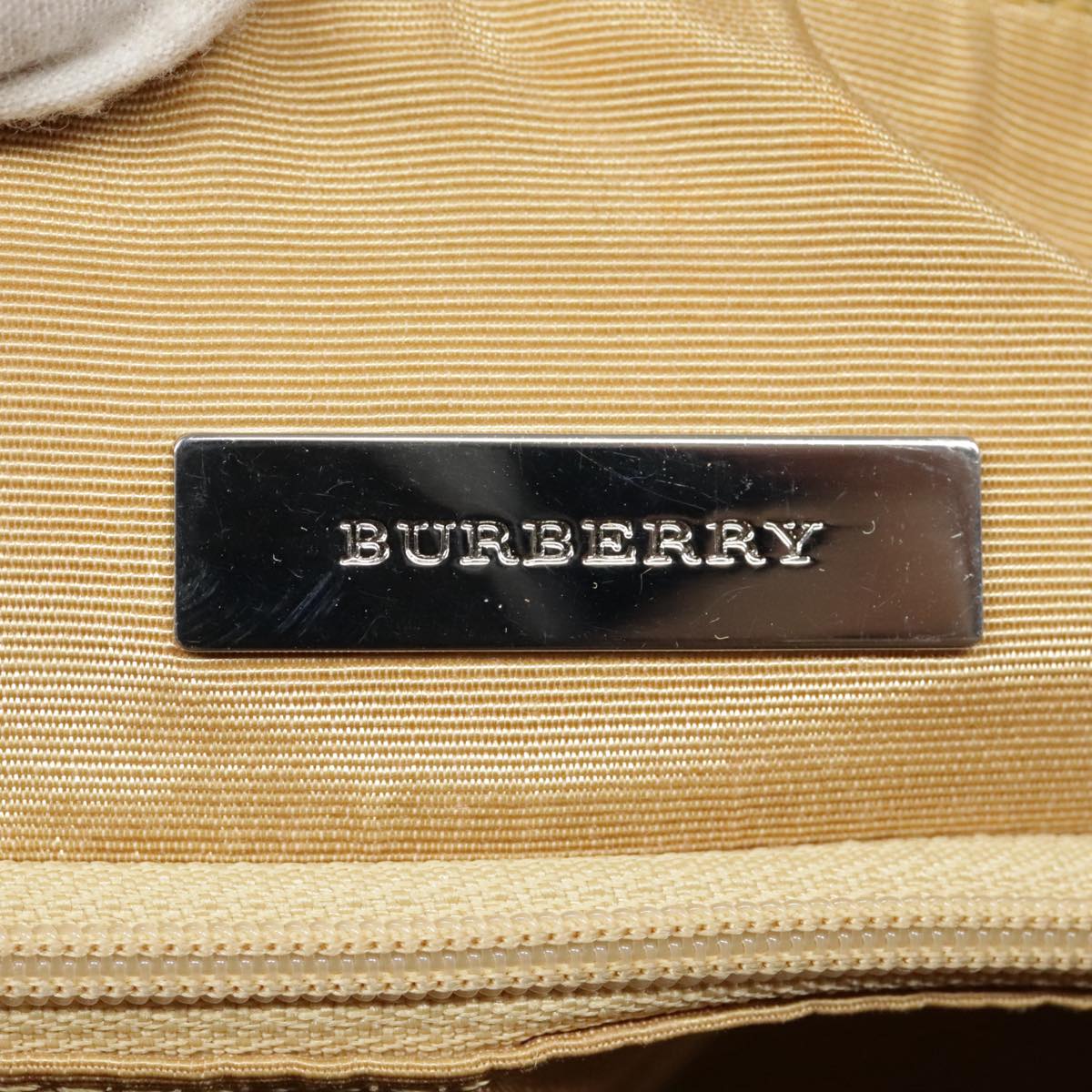 BURBERRY Nova Check Shoulder Bag Canvas Orange Beige Silver Auth 92153