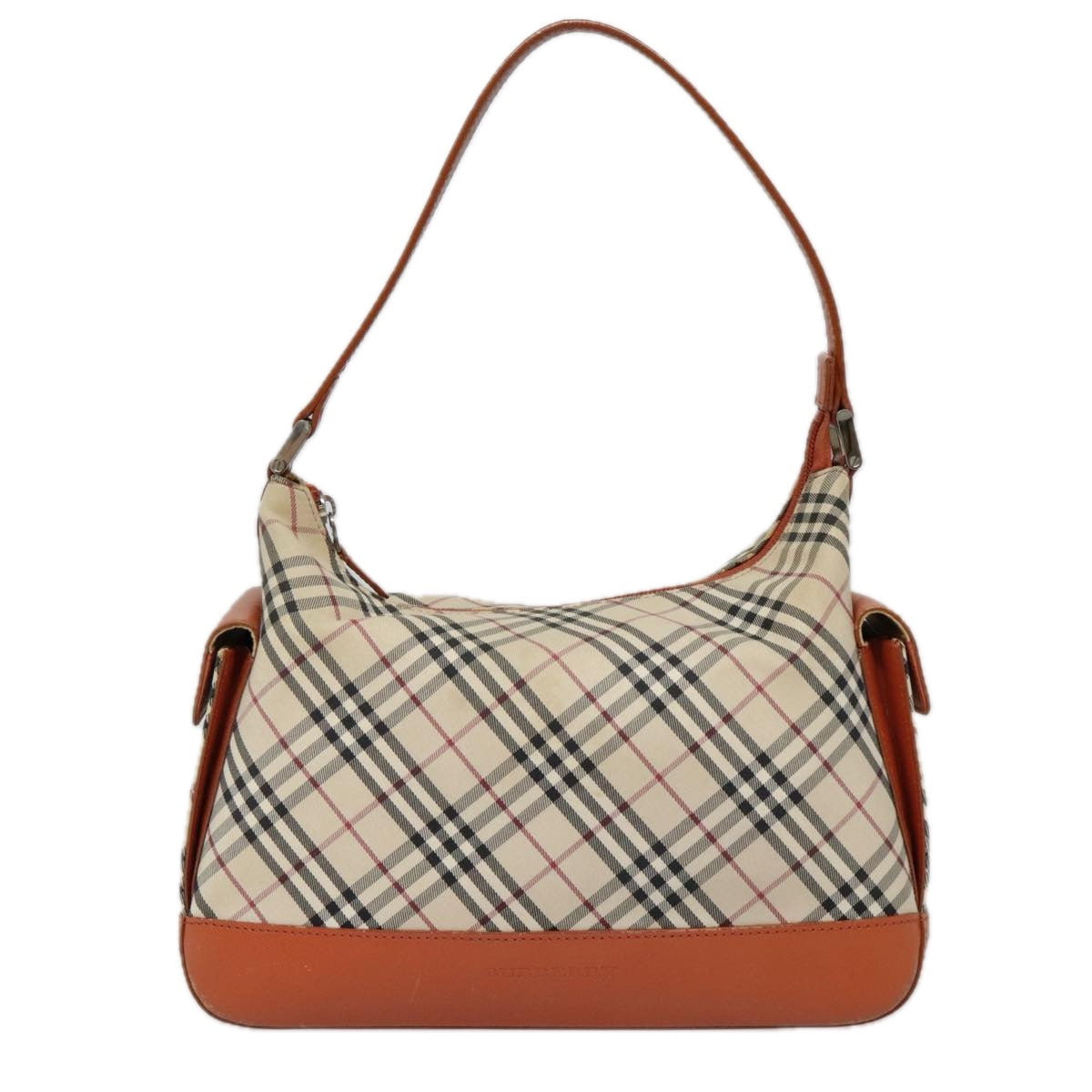 BURBERRY Nova Check Shoulder Bag Canvas Orange Beige Silver Auth 92153 - 0