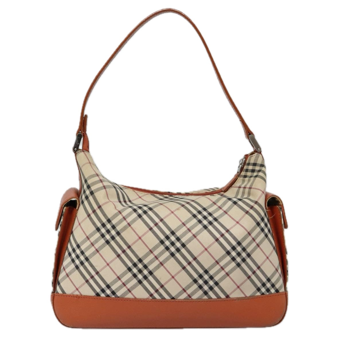 BURBERRY Nova Check Shoulder Bag Canvas Orange Beige Silver Auth 92153