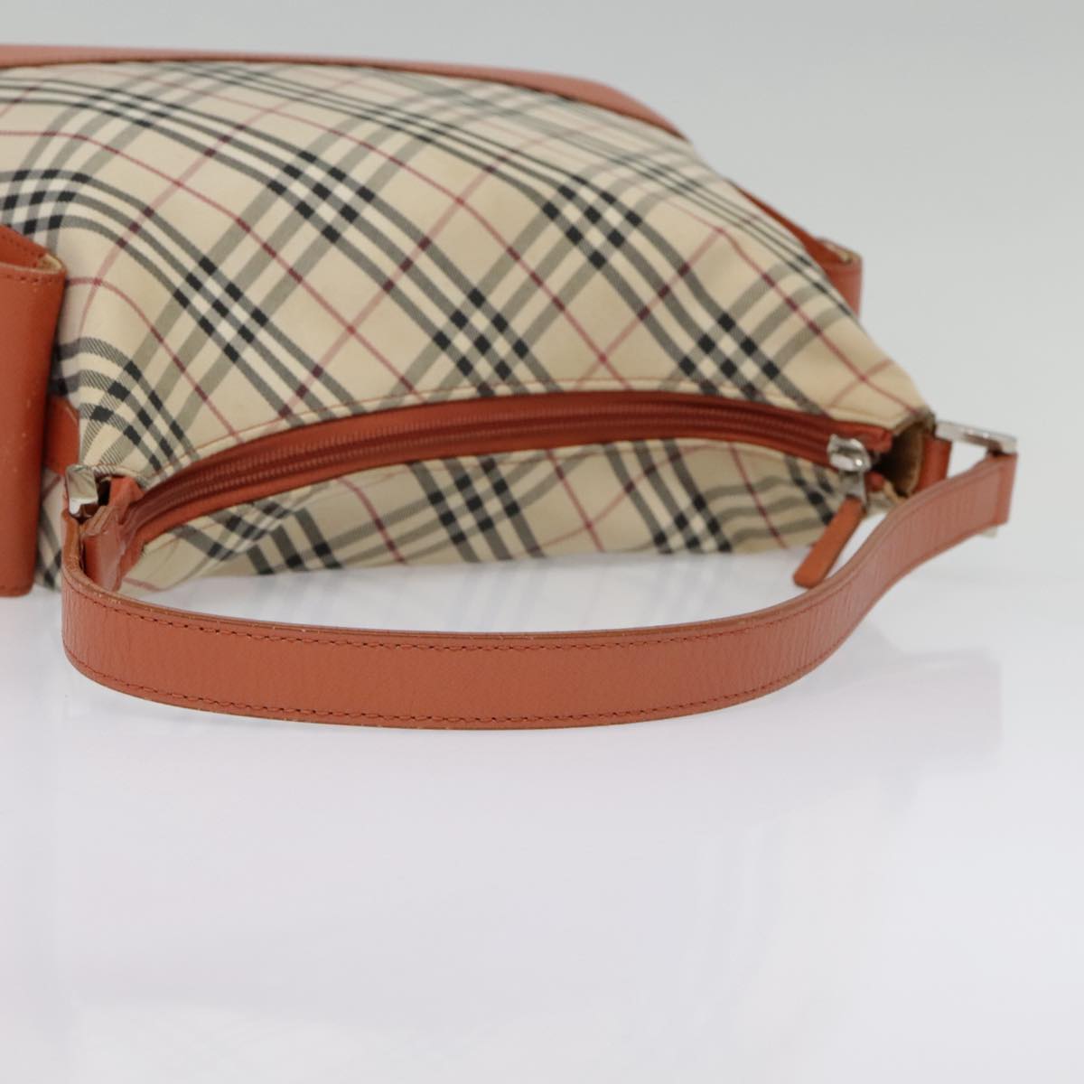 BURBERRY Nova Check Shoulder Bag Canvas Orange Beige Silver Auth 92153