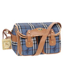 Burberrys Nova Check Shoulder Bag PVC Leather Blue Gold Auth 92155-1
