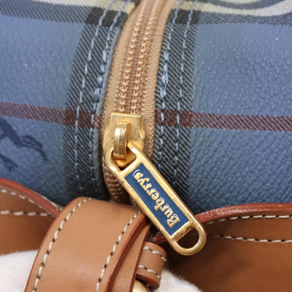 Burberrys Nova Check Shoulder Bag PVC Leather Blue Gold Auth 92155