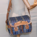 Burberrys Nova Check Shoulder Bag PVC Leather Blue Gold Auth 92155-24