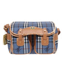 Burberrys Nova Check Shoulder Bag PVC Leather Blue Gold Auth 92155-13