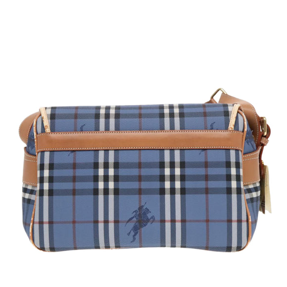 Burberrys Nova Check Shoulder Bag PVC Leather Blue Gold Auth 92155