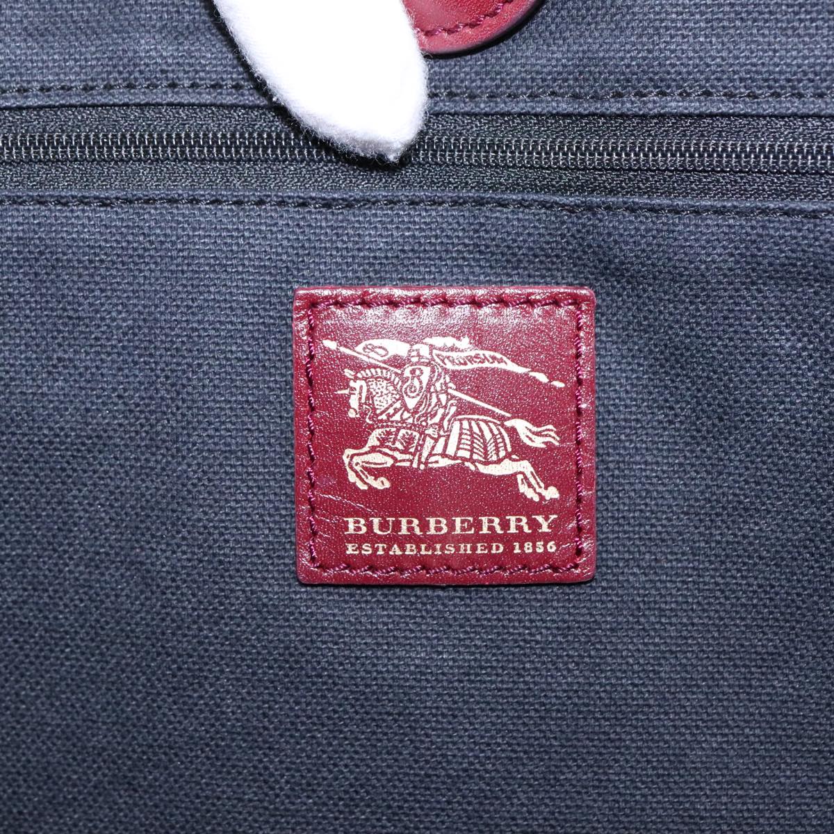 BURBERRY Nova Check Tote Bag PVC Leather Beige Wine Red Gold Auth 92156