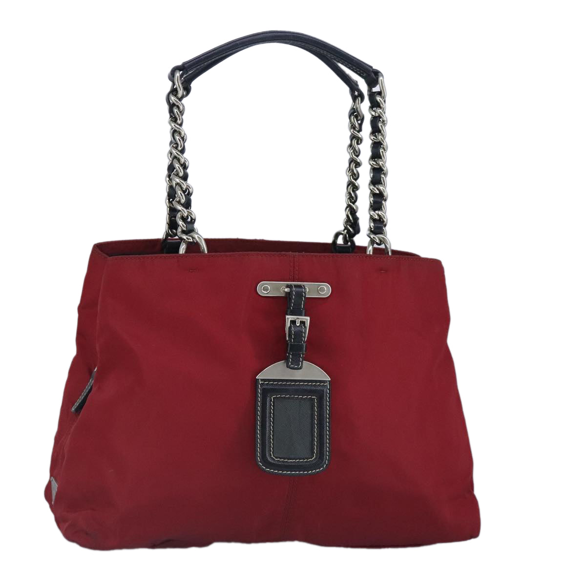 PRADA Chain Tote Bag Nylon Red Silver Auth 92161