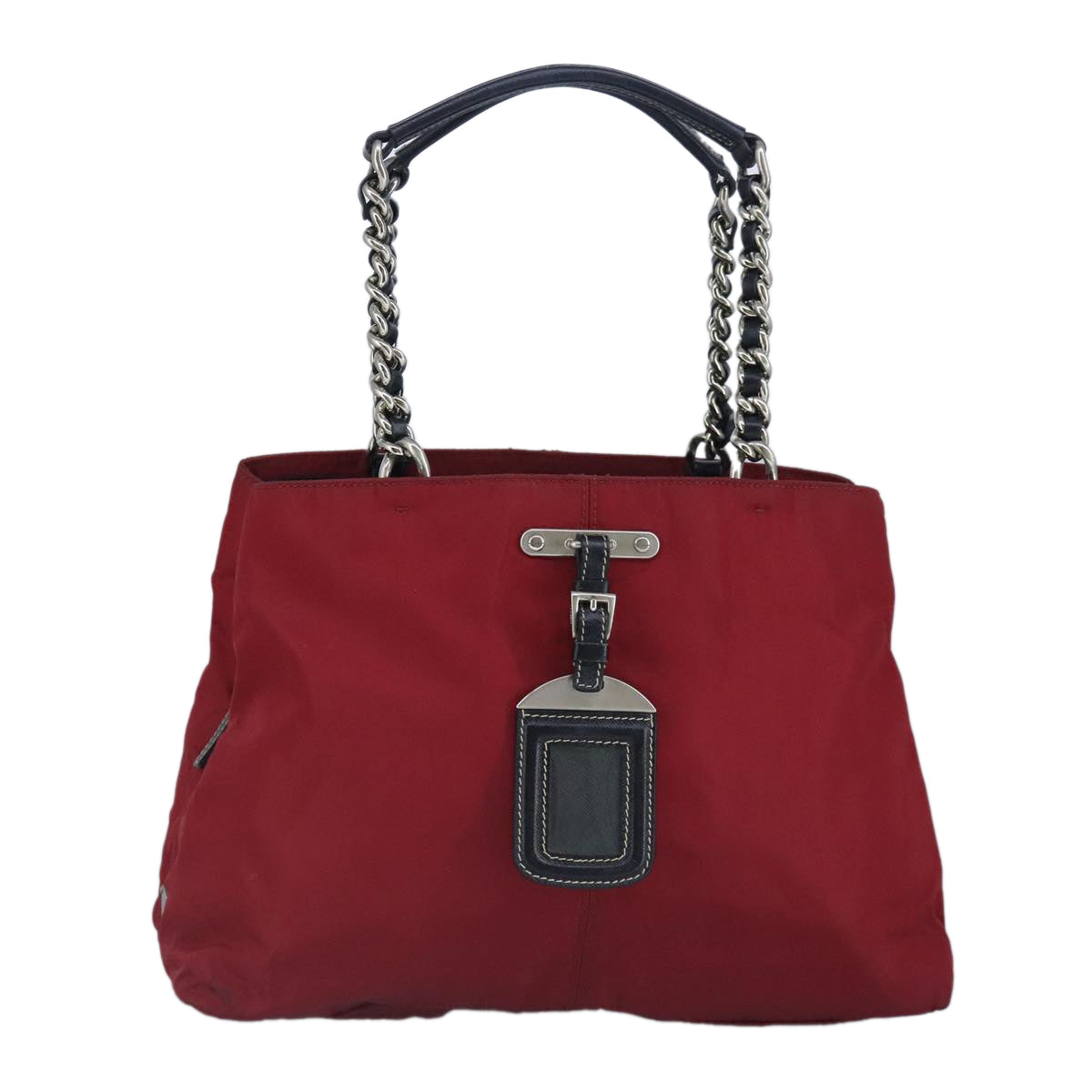 PRADA Chain Tote Bag Nylon Red Silver Auth 92161