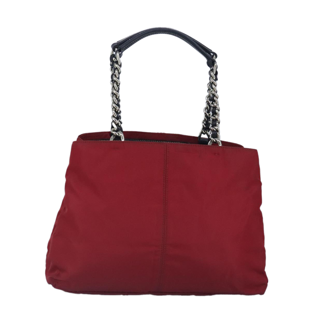 PRADA Chain Tote Bag Nylon Red Silver Auth 92161 - 0