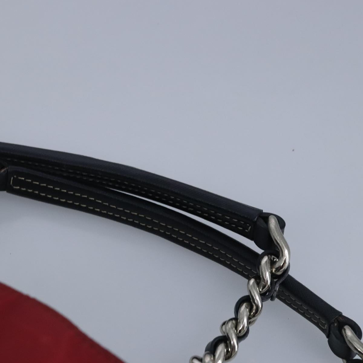 PRADA Chain Tote Bag Nylon Red Silver Auth 92161