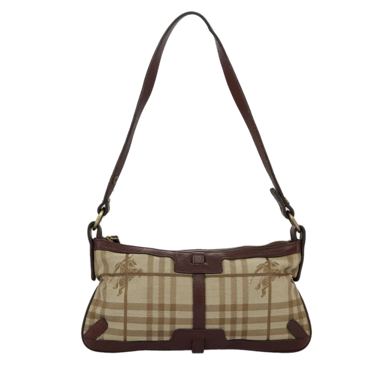 BURBERRY Nova Check Shoulder Bag Canvas Beige Auth 92163