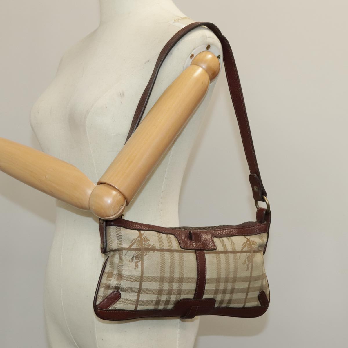 BURBERRY Nova Check Shoulder Bag Canvas Beige Auth 92163