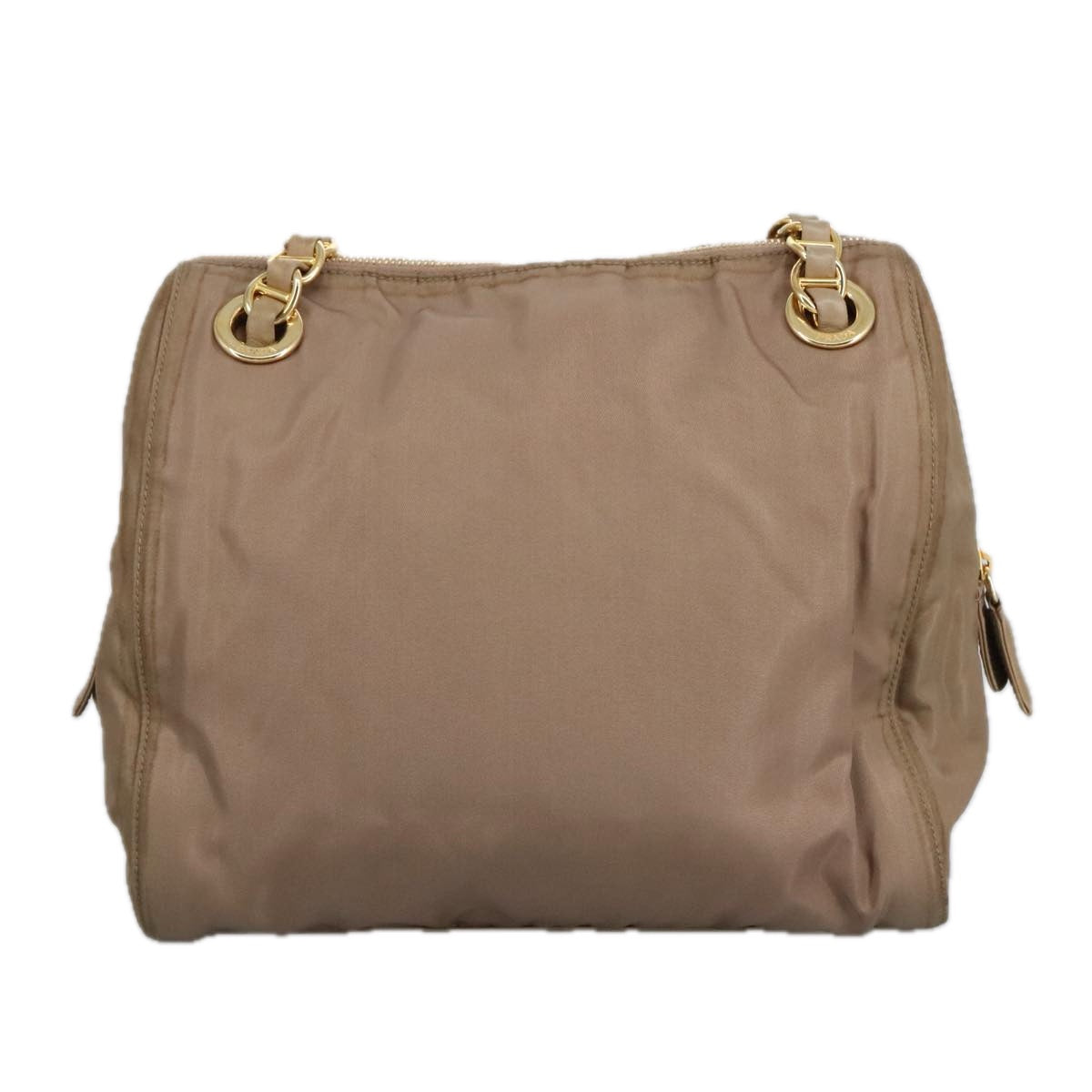 PRADA Chain Shoulder Bag Nylon Beige Gold Auth 92165 - 0