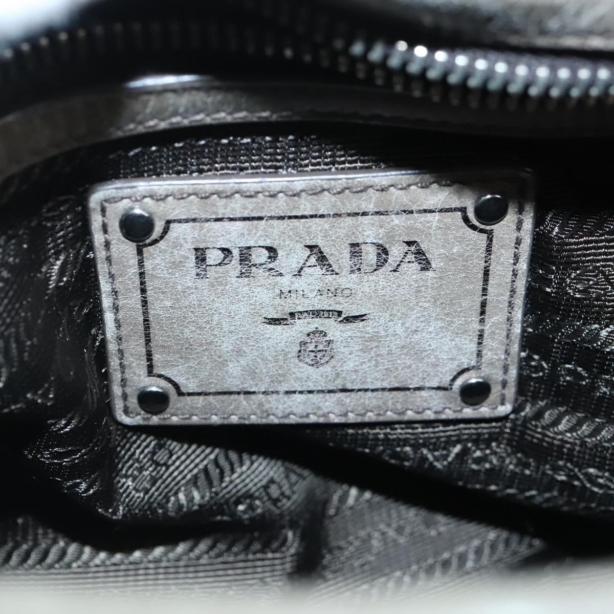 PRADA Chain Shoulder Bag Nylon Khaki Silver Auth 92166