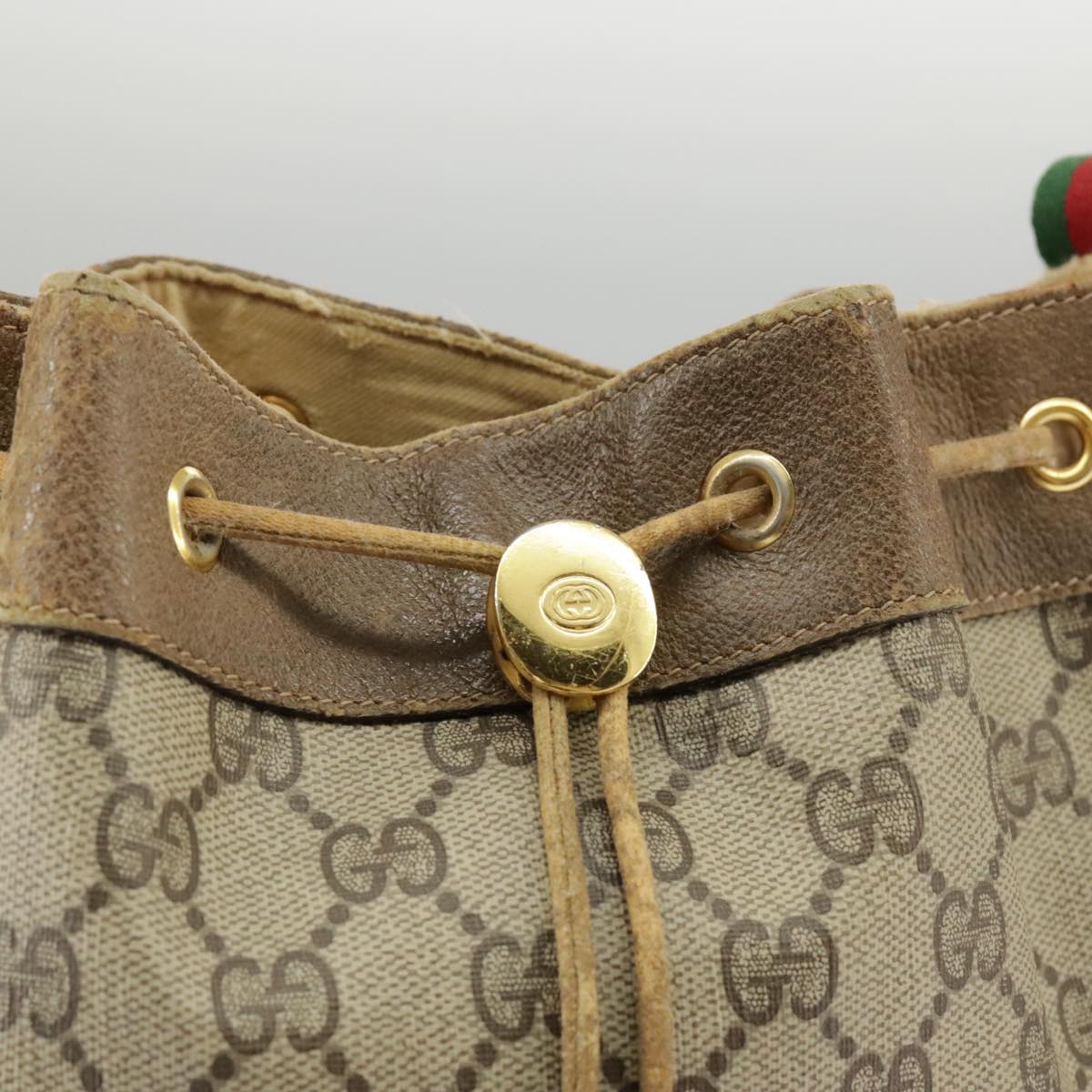 GUCCI GG Supreme Web Sherry Line Shoulder Bag PVC Beige Gold Auth 92167