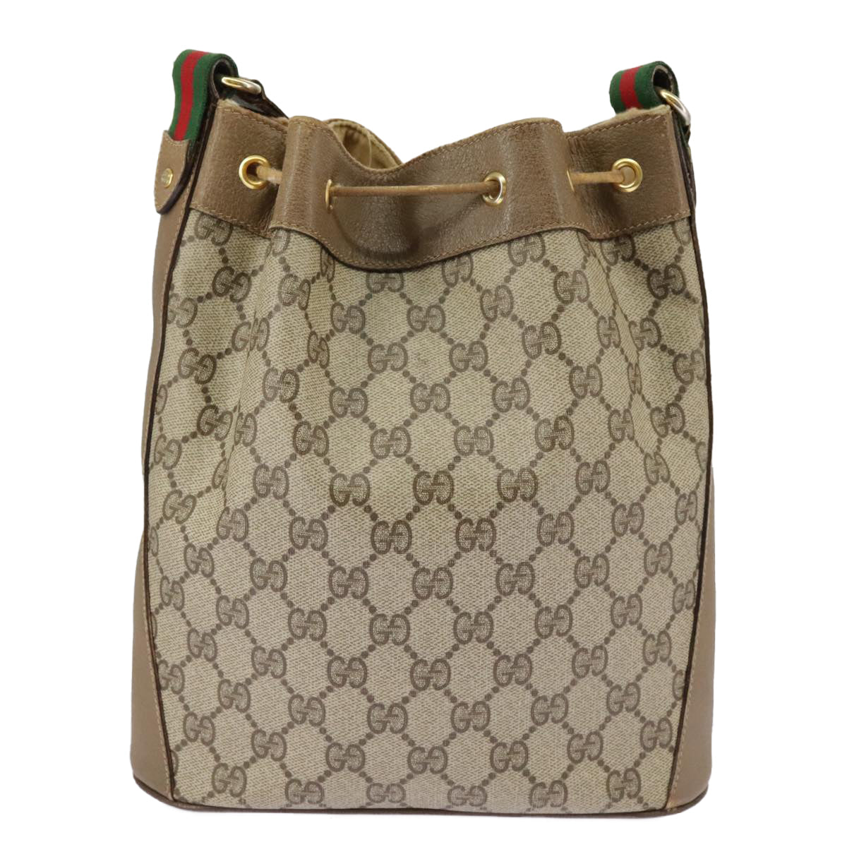 GUCCI GG Supreme Web Sherry Line Shoulder Bag PVC Beige Gold Auth 92167