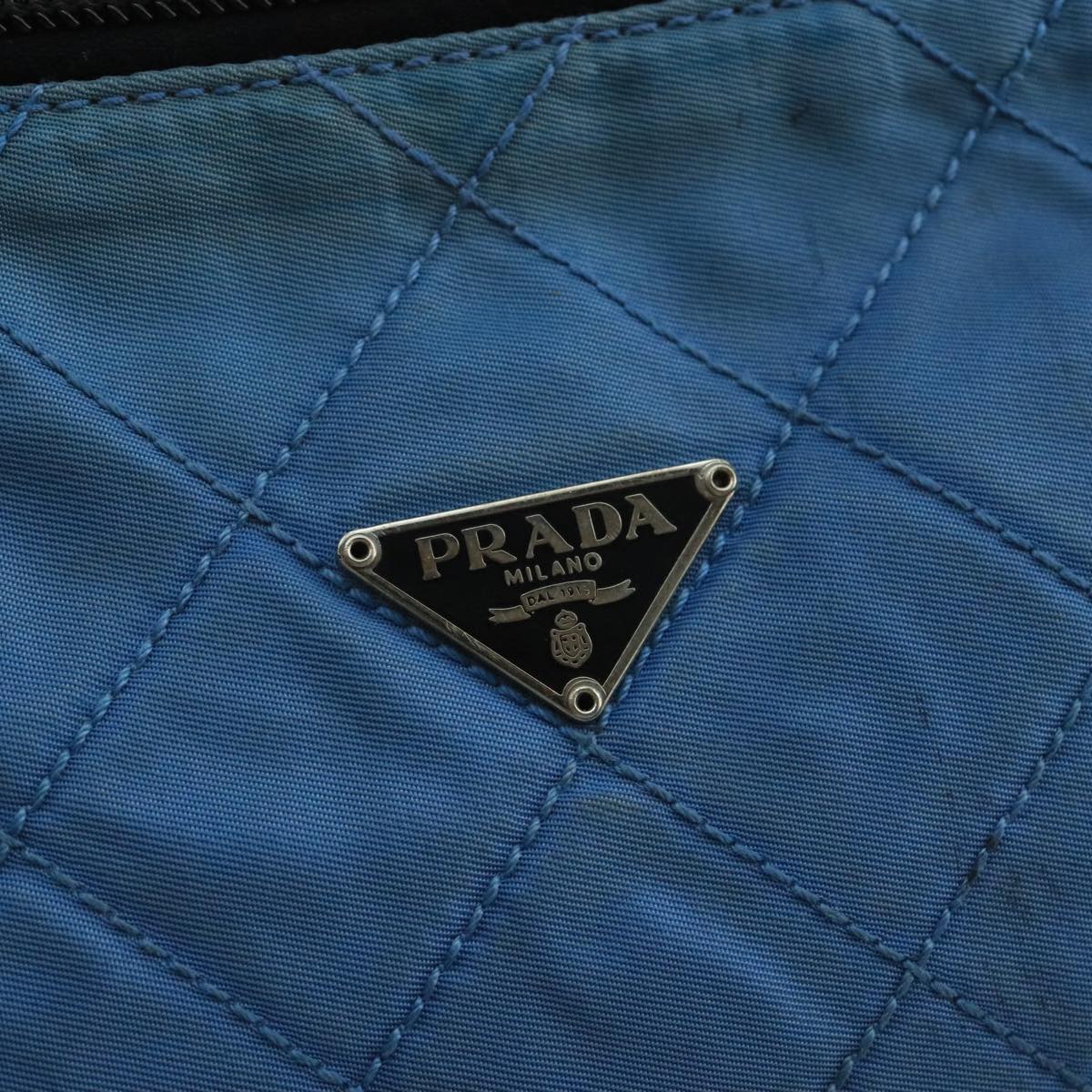 PRADA Pouch Nylon Blue Silver Auth 92173