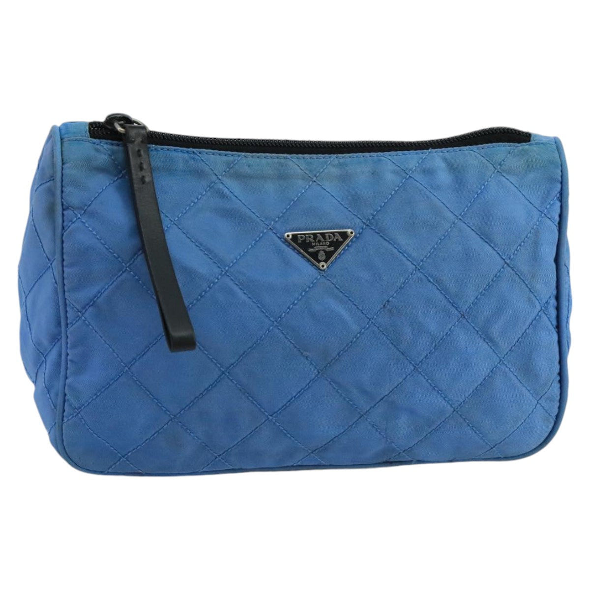 PRADA Pouch Nylon Blue Silver Auth 92173