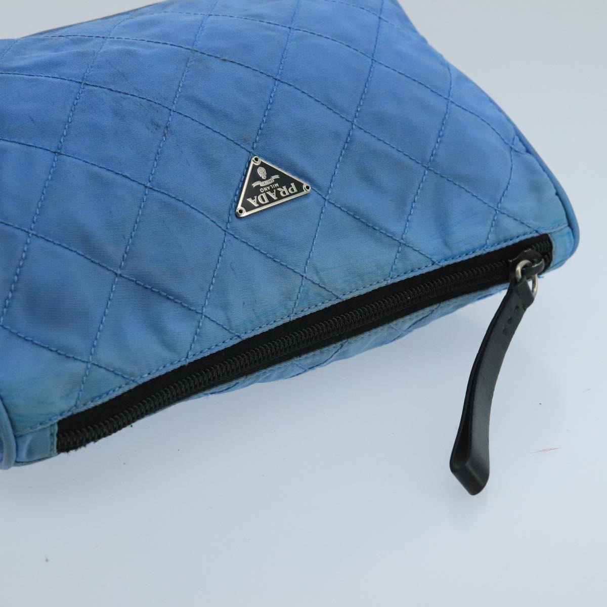 PRADA Pouch Nylon Blue Silver Auth 92173