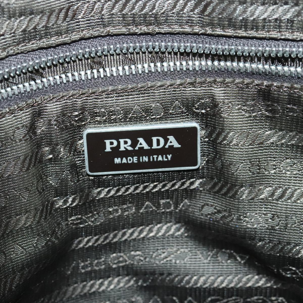 PRADA Hand Bag Canvas Beige Green Silver Auth 92186