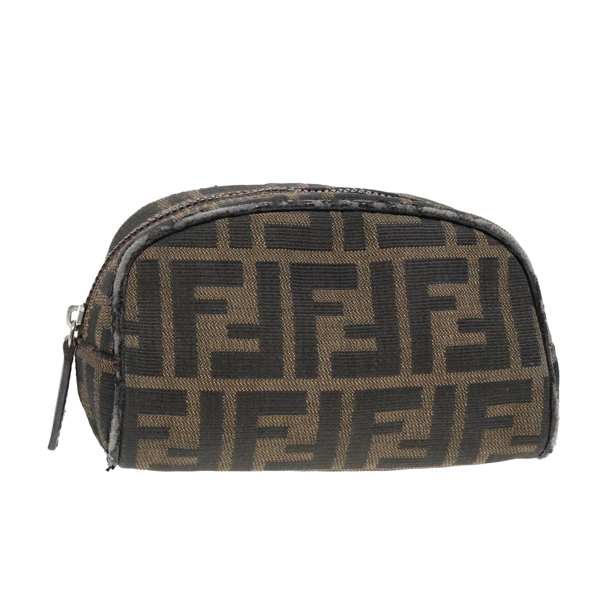 FENDI Zucca Canvas Pouch Brown Black Silver Auth 92188