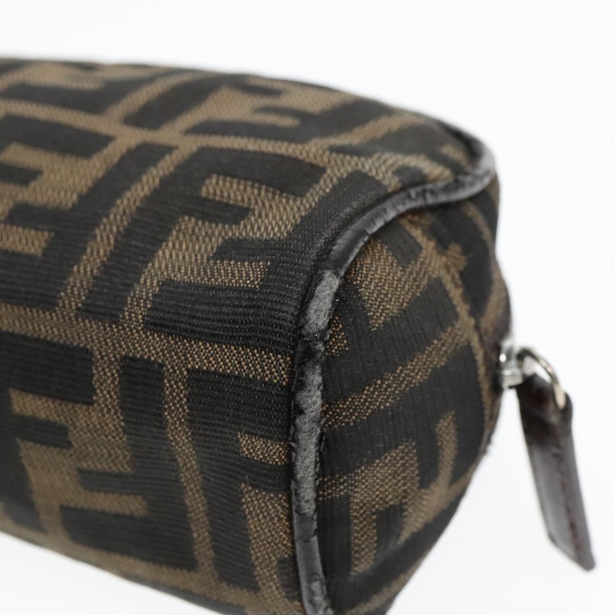 FENDI Zucca Canvas Pouch Brown Black Silver Auth 92188