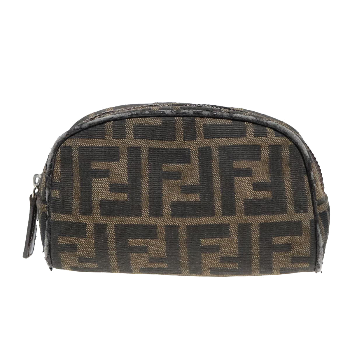 FENDI Zucca Canvas Pouch Brown Black Silver Auth 92188