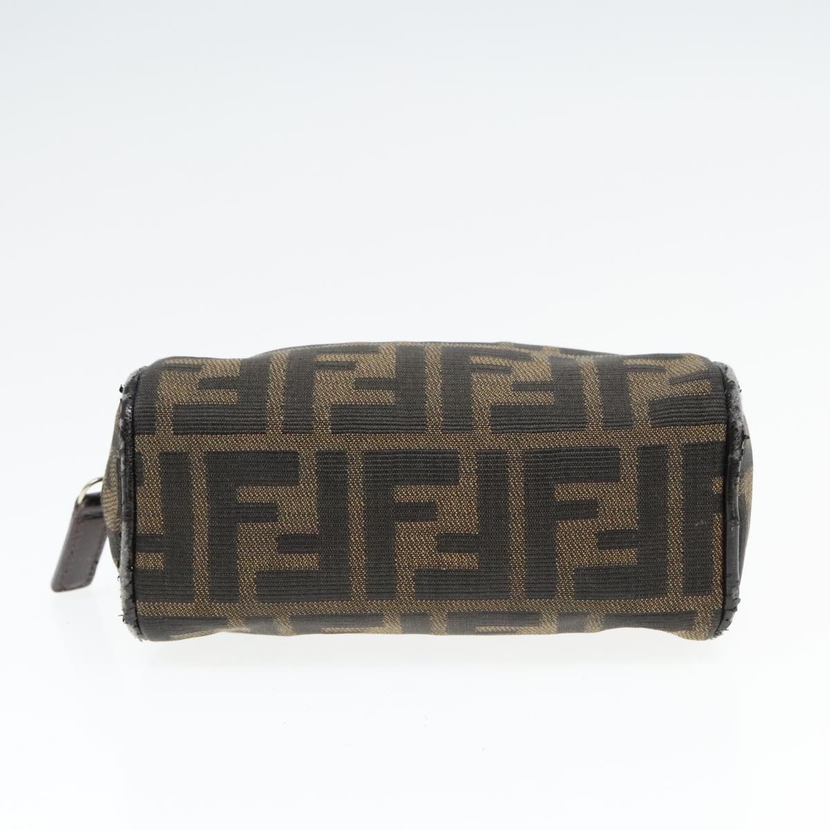 FENDI Zucca Canvas Pouch Brown Black Silver Auth 92188