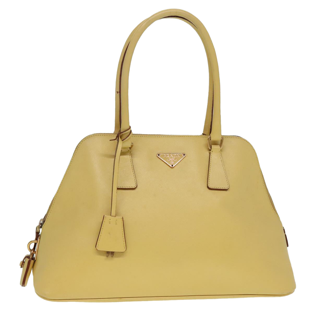 PRADA Hand Bag Safiano leather Yellow Gold Auth 92195