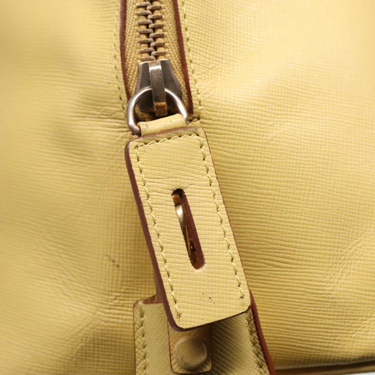 PRADA Hand Bag Safiano leather Yellow Gold Auth 92195