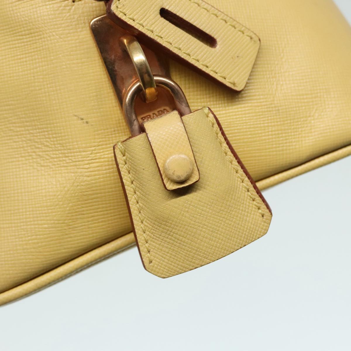 PRADA Hand Bag Safiano leather Yellow Gold Auth 92195