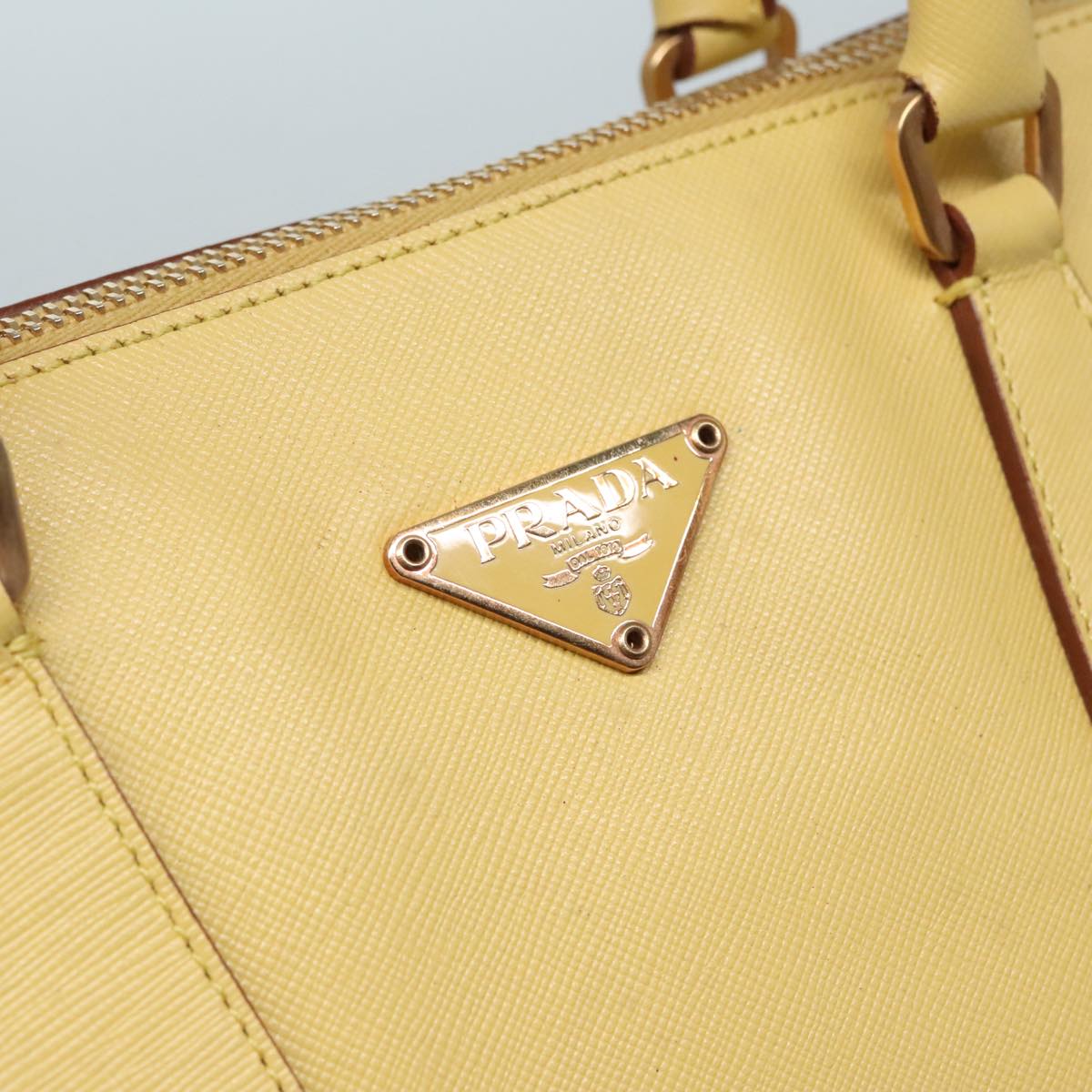 PRADA Hand Bag Safiano leather Yellow Gold Auth 92195