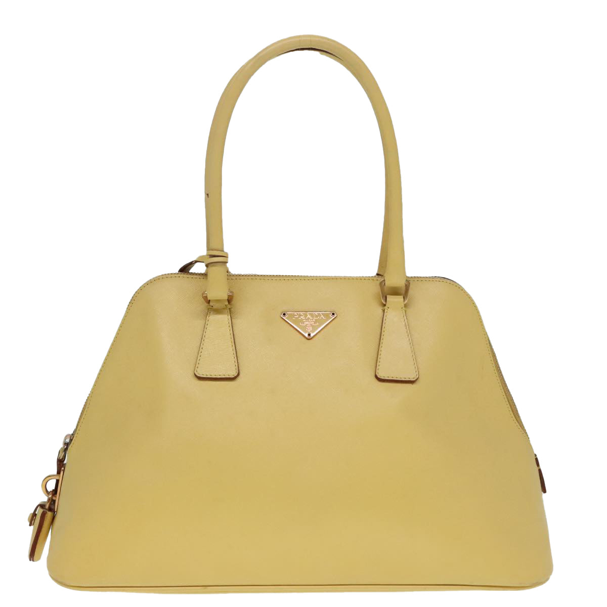 PRADA Hand Bag Safiano leather Yellow Gold Auth 92195