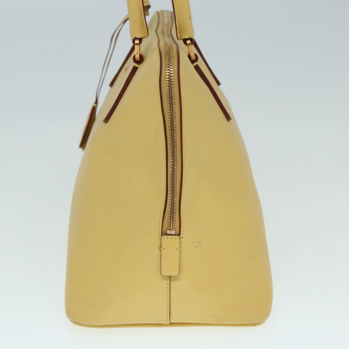 PRADA Hand Bag Safiano leather Yellow Gold Auth 92195