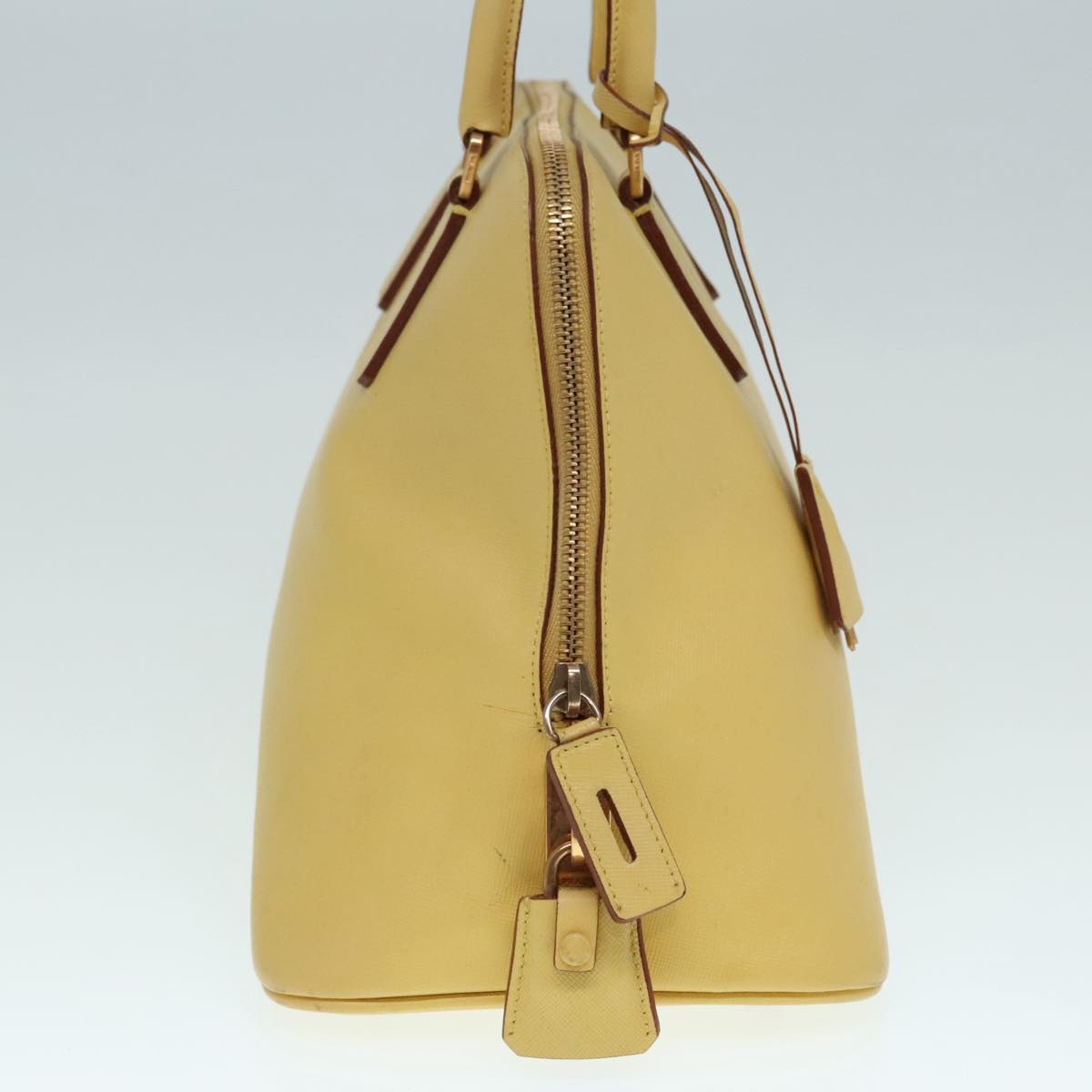 PRADA Hand Bag Safiano leather Yellow Gold Auth 92195