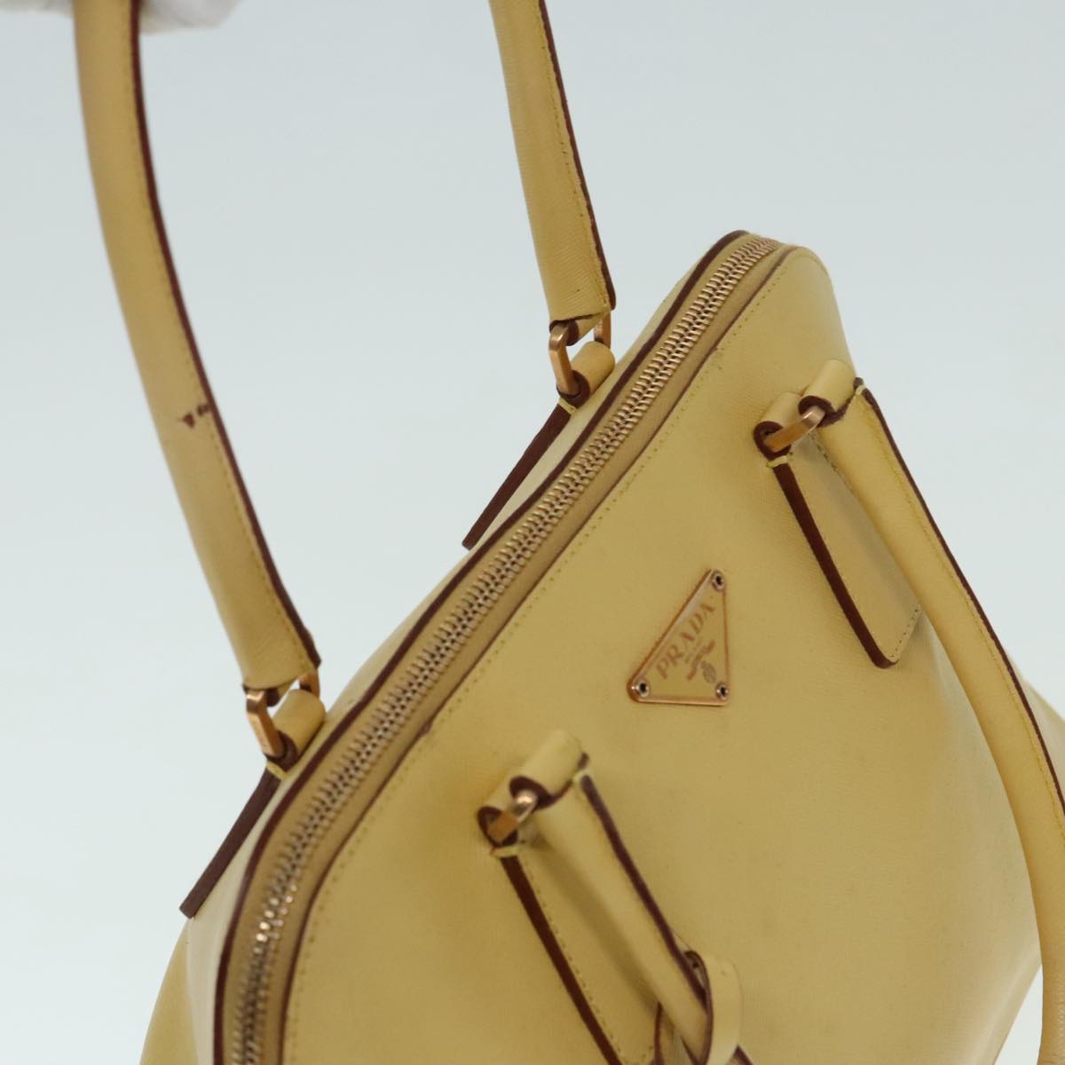 PRADA Hand Bag Safiano leather Yellow Gold Auth 92195