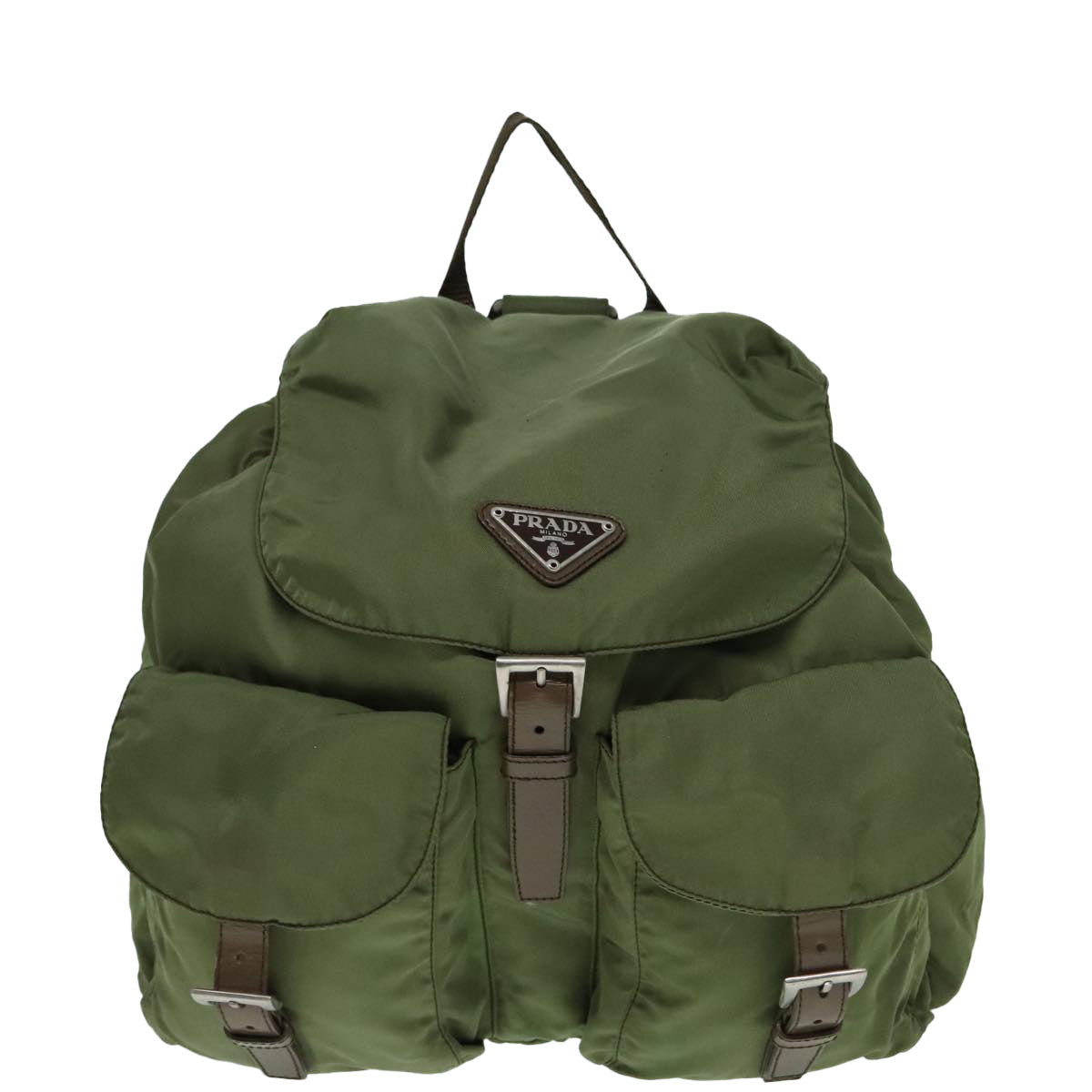 PRADA Backpack Nylon Khaki Silver Auth 92200