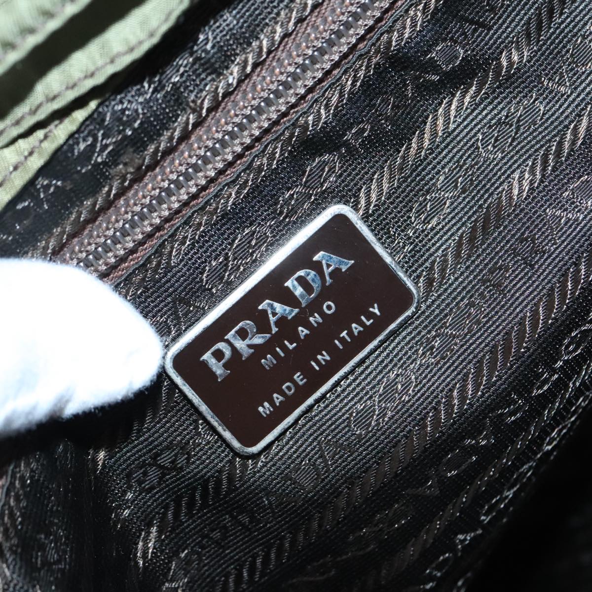 PRADA Backpack Nylon Khaki Silver Auth 92200