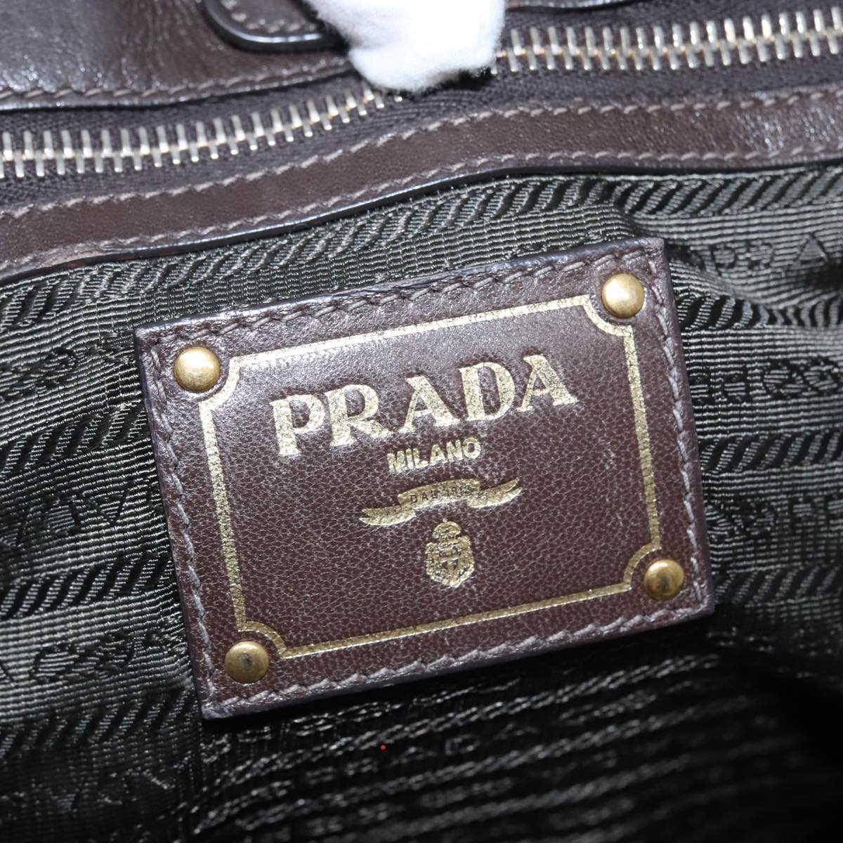 PRADA Hand Bag Nylon 2way Khaki Gold Auth 92201