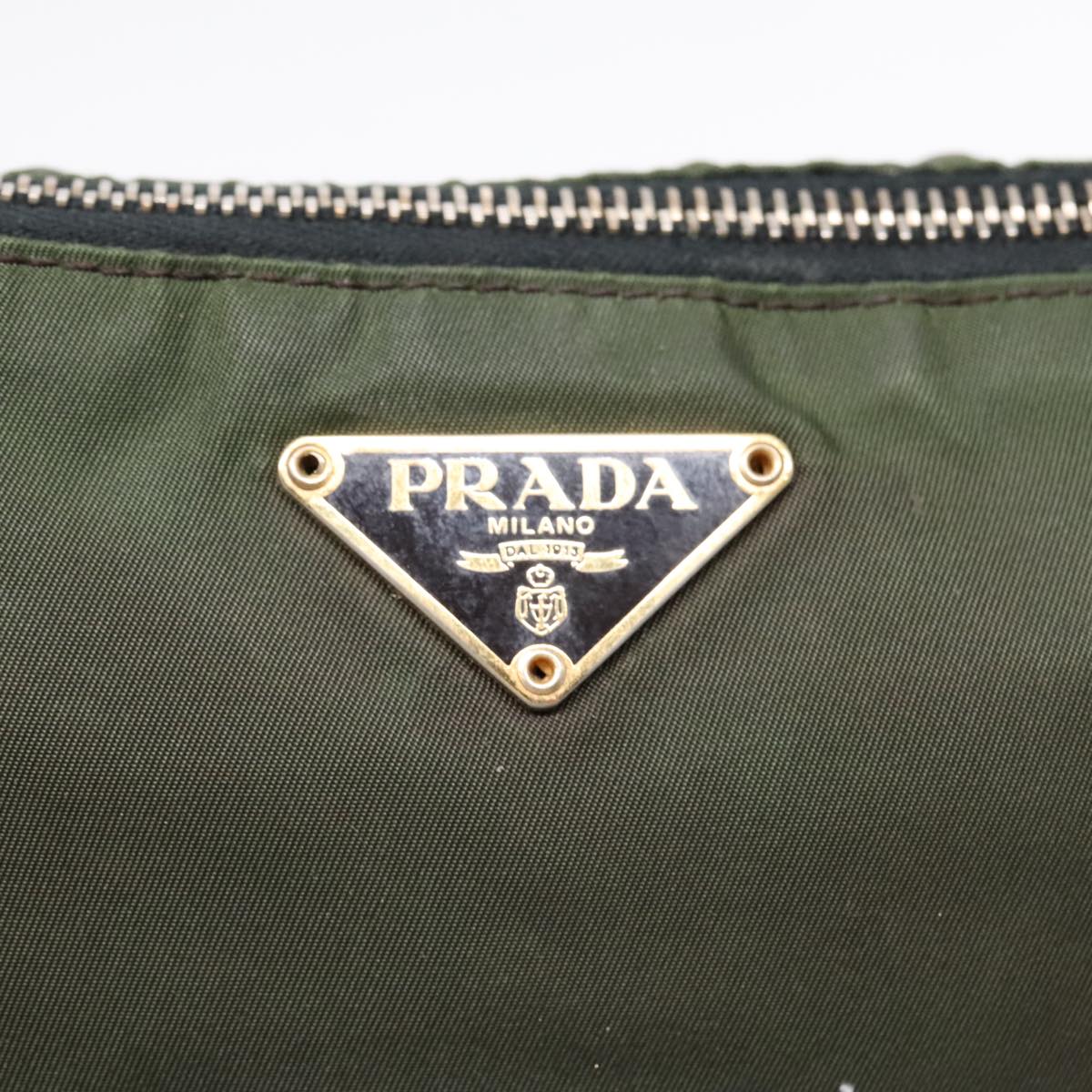 PRADA Shoulder Bag Nylon Khaki Gold Auth 92218