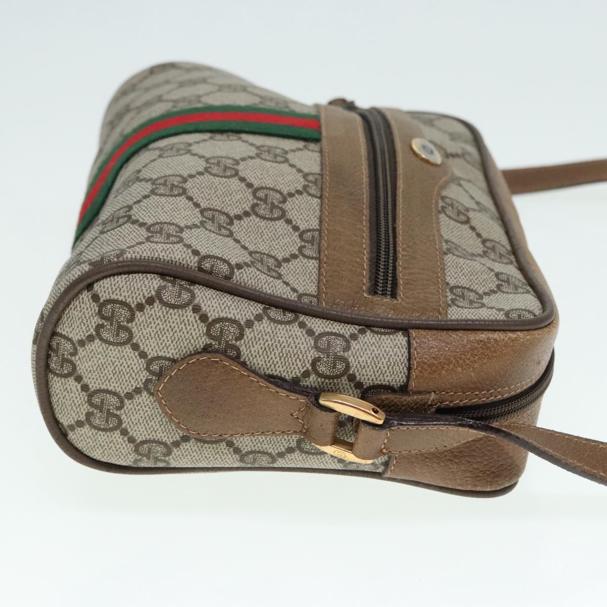 GUCCI GG Canvas Web Sherry Line Shoulder Bag PVC Leather Beige Green Auth 92223