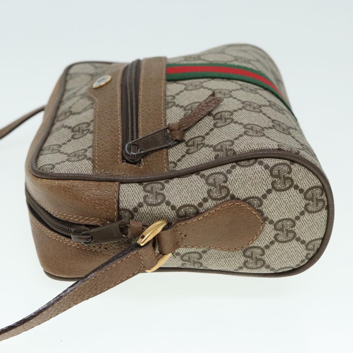 GUCCI GG Canvas Web Sherry Line Shoulder Bag PVC Leather Beige Green Auth 92223