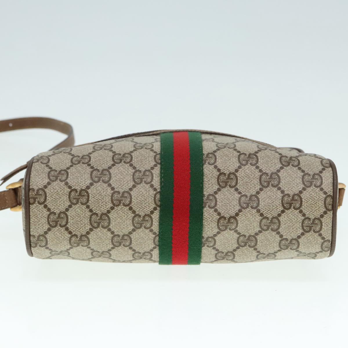 GUCCI GG Canvas Web Sherry Line Shoulder Bag PVC Leather Beige Green Auth 92223