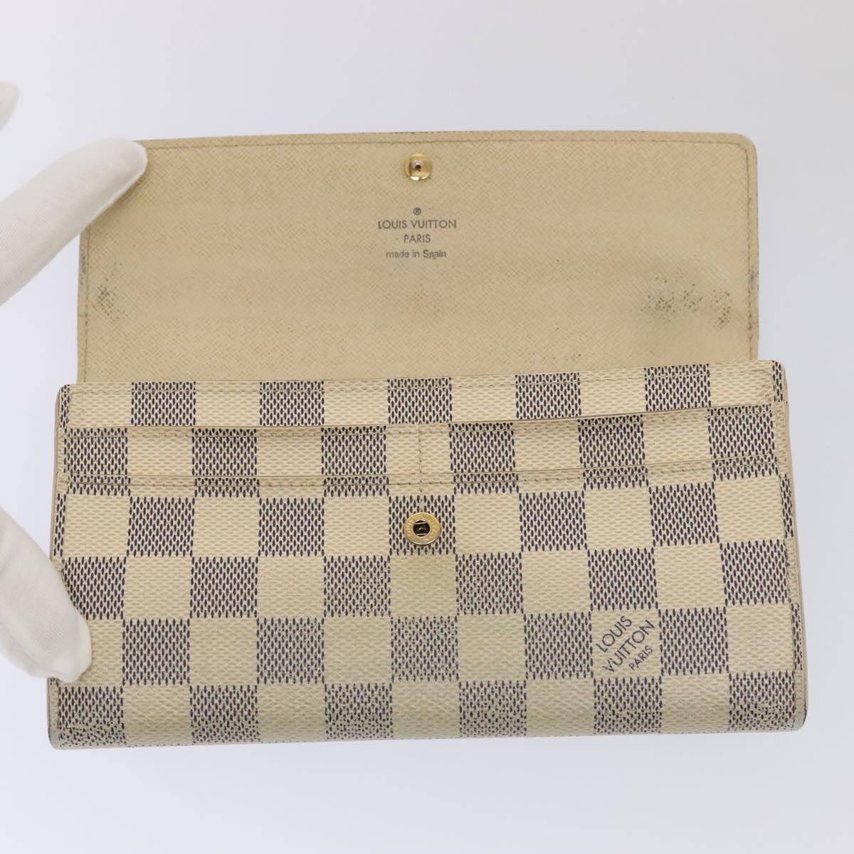 LOUIS VUITTON Damier Azur Portefeuille Sarah Long Wallet N63208 LV Auth 92253