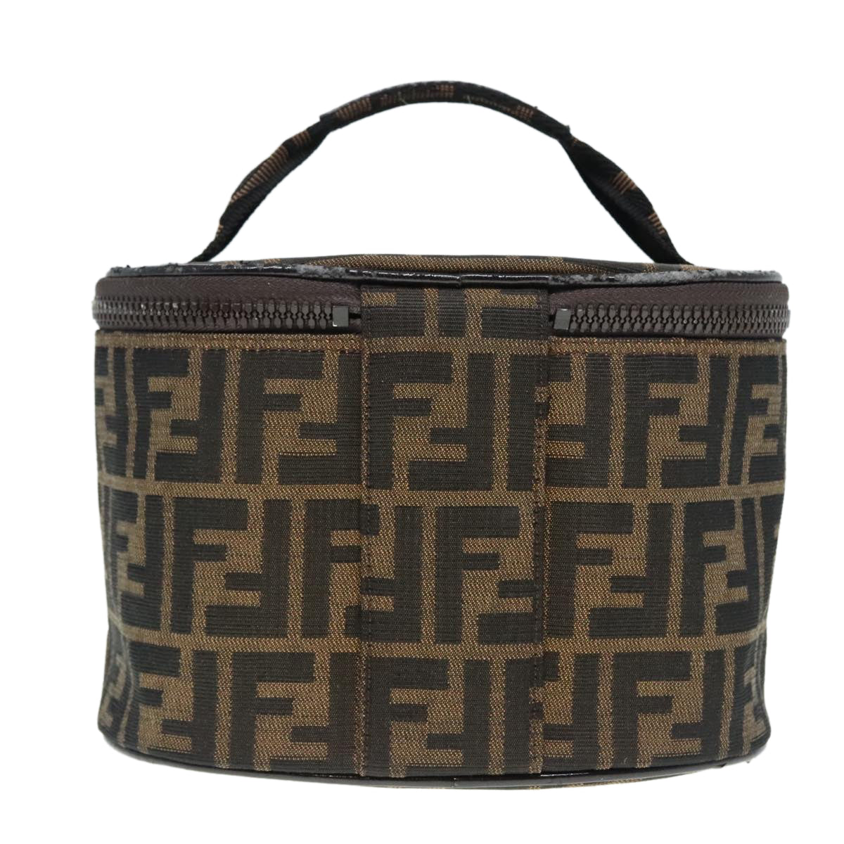 FENDI Zucca Canvas Vanity Hand Bag Brown Black Silver Auth 92279 - 0