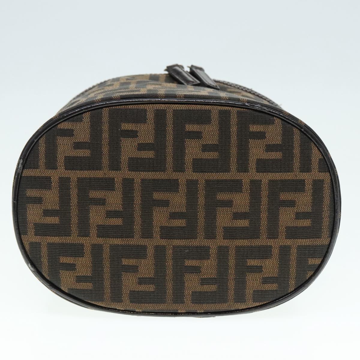 FENDI Zucca Canvas Vanity Hand Bag Brown Black Silver Auth 92279