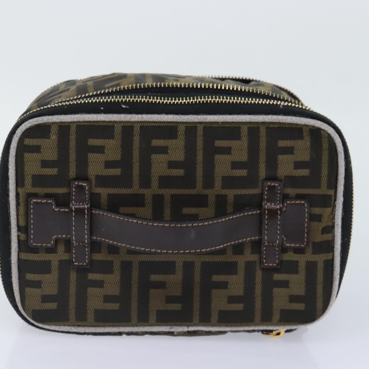 FENDI Zucca Canvas Vanity Pouch Brown Black gold Auth 92315