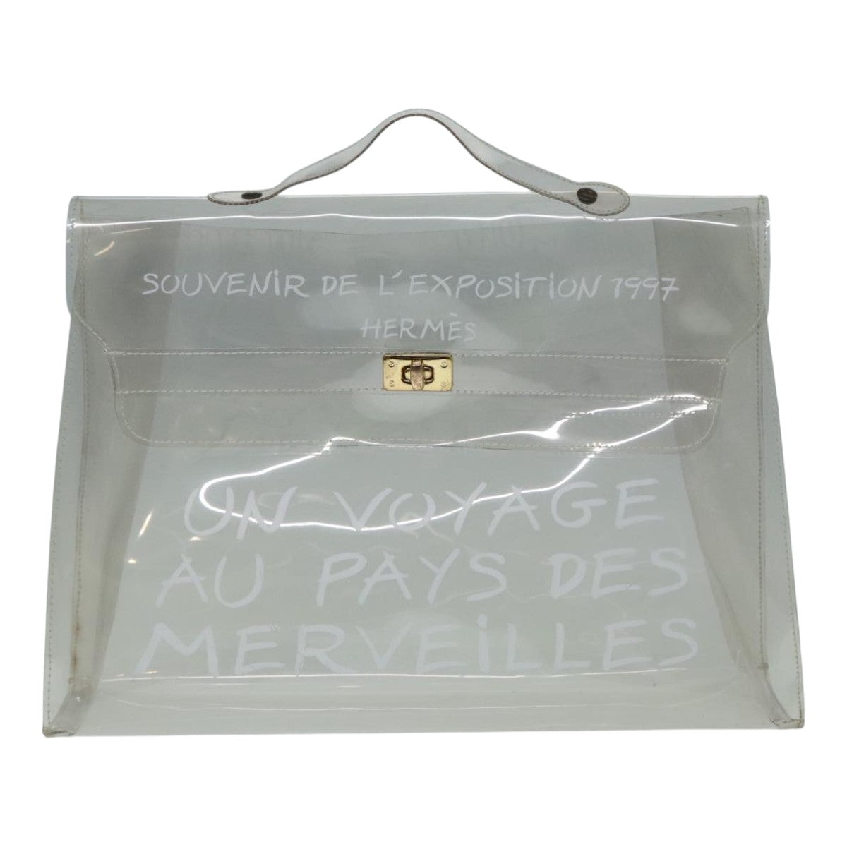 HERMES Vinyl Kelly Hand Bag Vinyl Clear Auth 92326